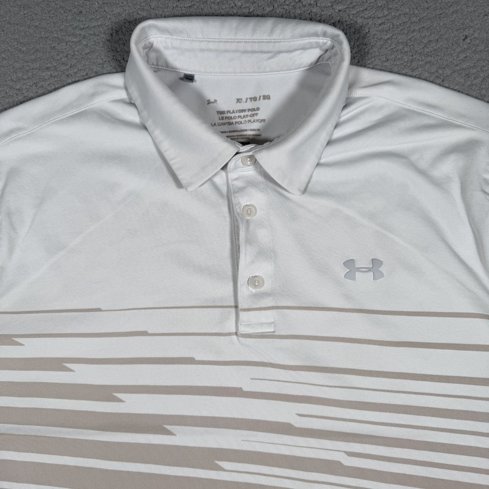 Under Armour Shirt Mens XL Ivory Golf Polo Performance Stretch Preppy UPF Logo